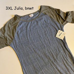 3XL Lularoe Julia sheath dress, blue with grey sleeves